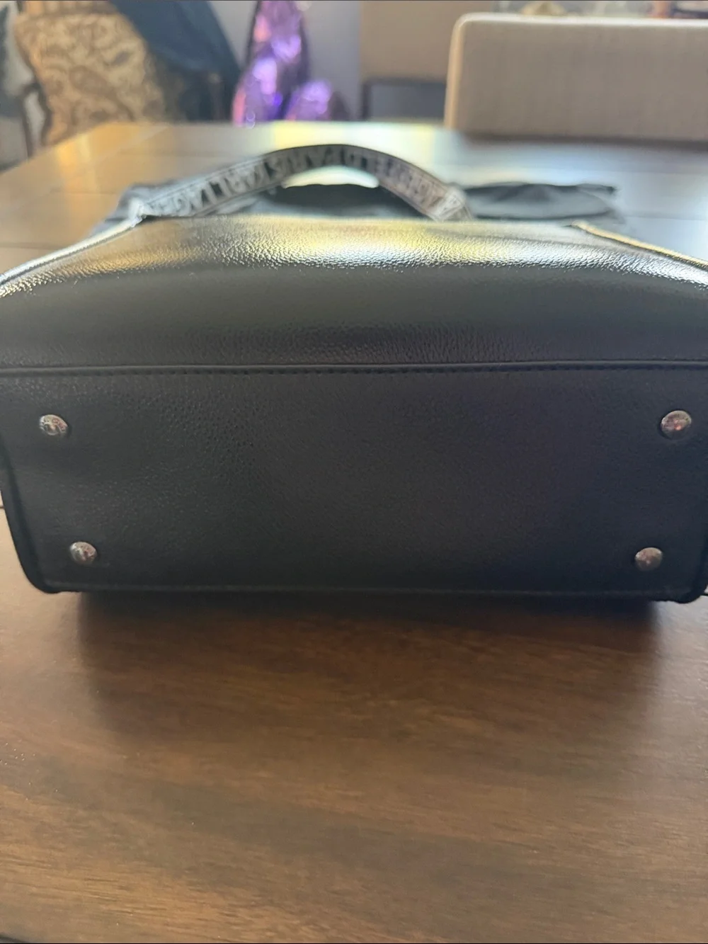 Karl Lagerfeld Black Crystal-Embellished Satchel with Branded Strap